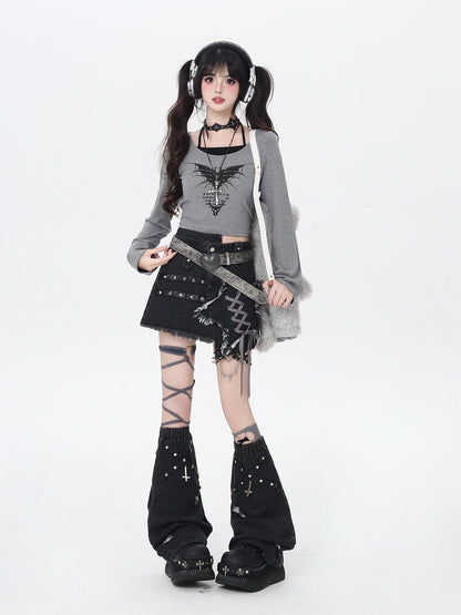 Crazy Girl Letter Print Patchwork Faux Halter Slim Fit Women&
