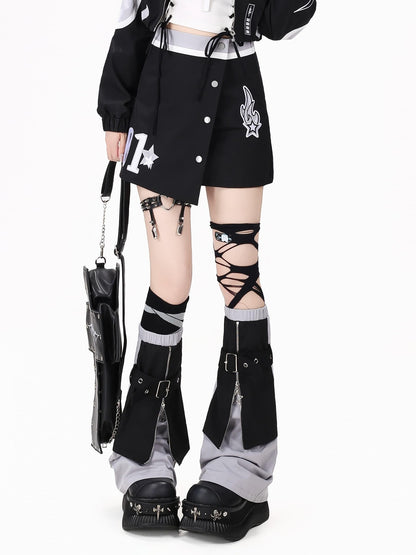 Crazy Girl Lightweight Contrast Color Stand Collar Zipper Loose Fit Women&