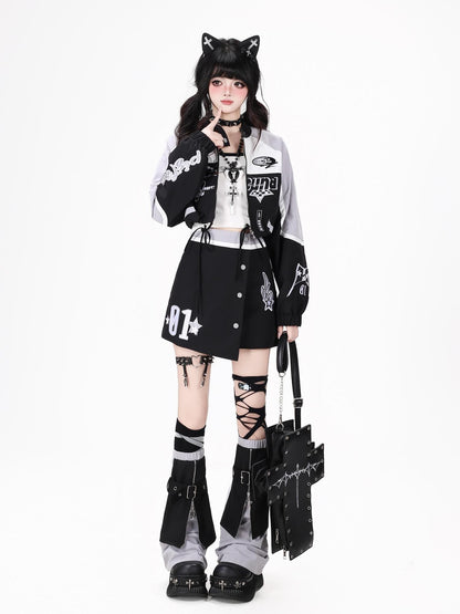 Crazy Girl Lightweight Contrast Color Stand Collar Zipper Loose Fit Women&