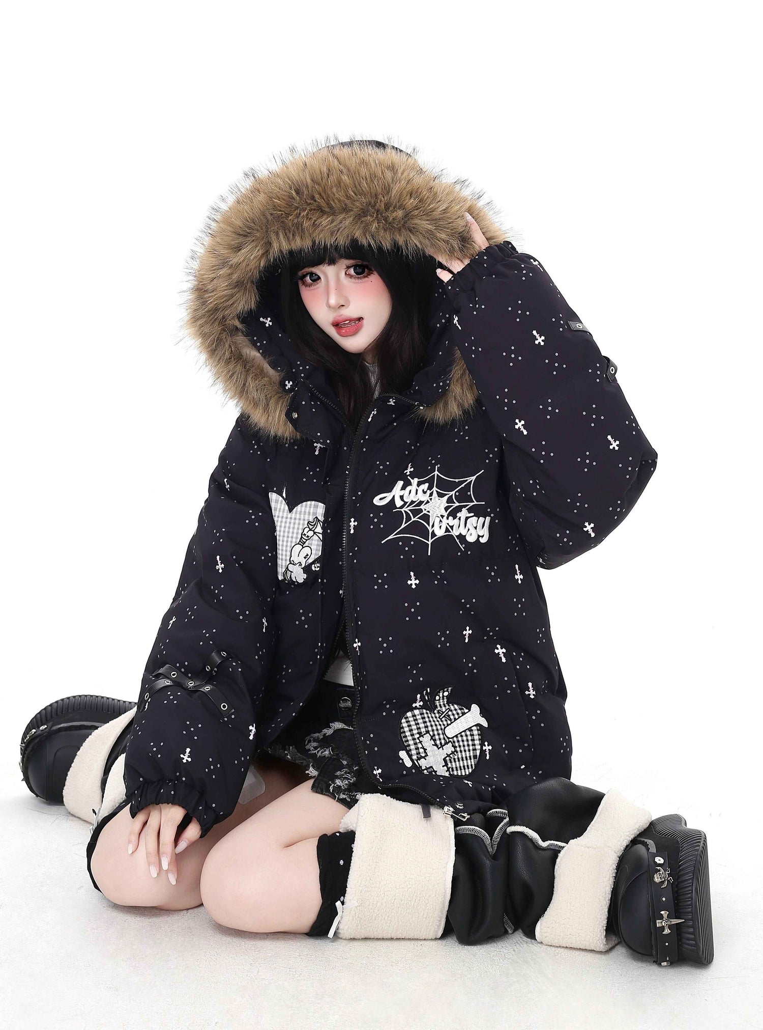 Crazy_Girl_Lightweight_Hooded_Detachable_Fur_Collar_Loose_Fit_Women&