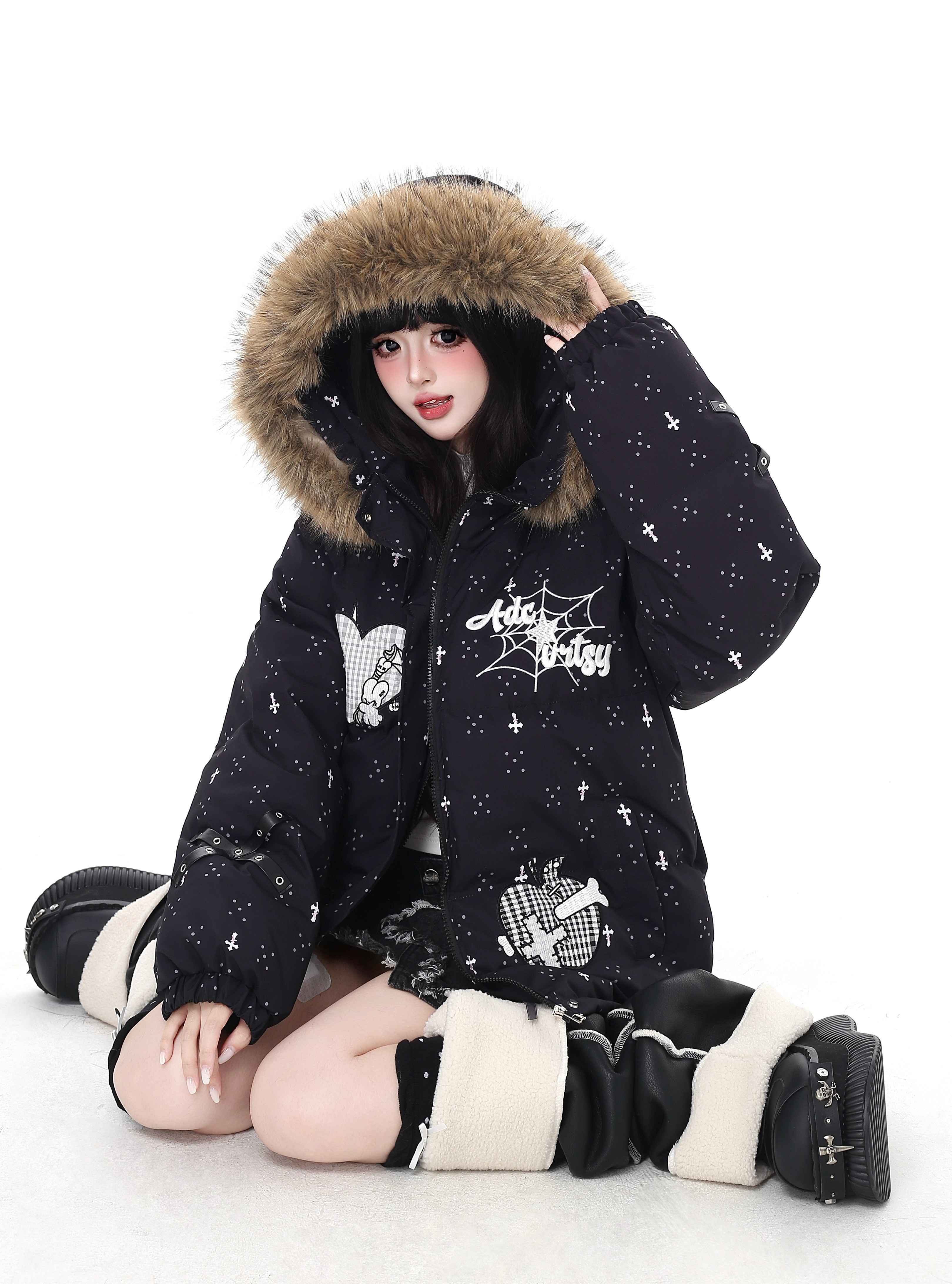 Crazy_Girl_Lightweight_Hooded_Detachable_Fur_Collar_Loose_Fit_Women&