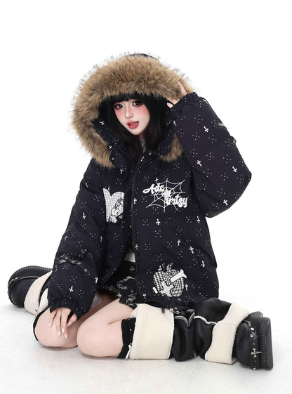 Crazy_Girl_Lightweight_Hooded_Detachable_Fur_Collar_Loose_Fit_Women&