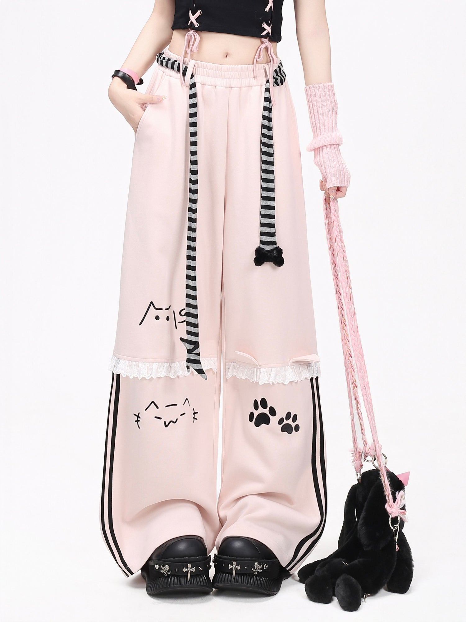 Crazy_Girl_Line_Art_Cat_Polka_Dot_Embroidered_Lace_High_Waist_Women&