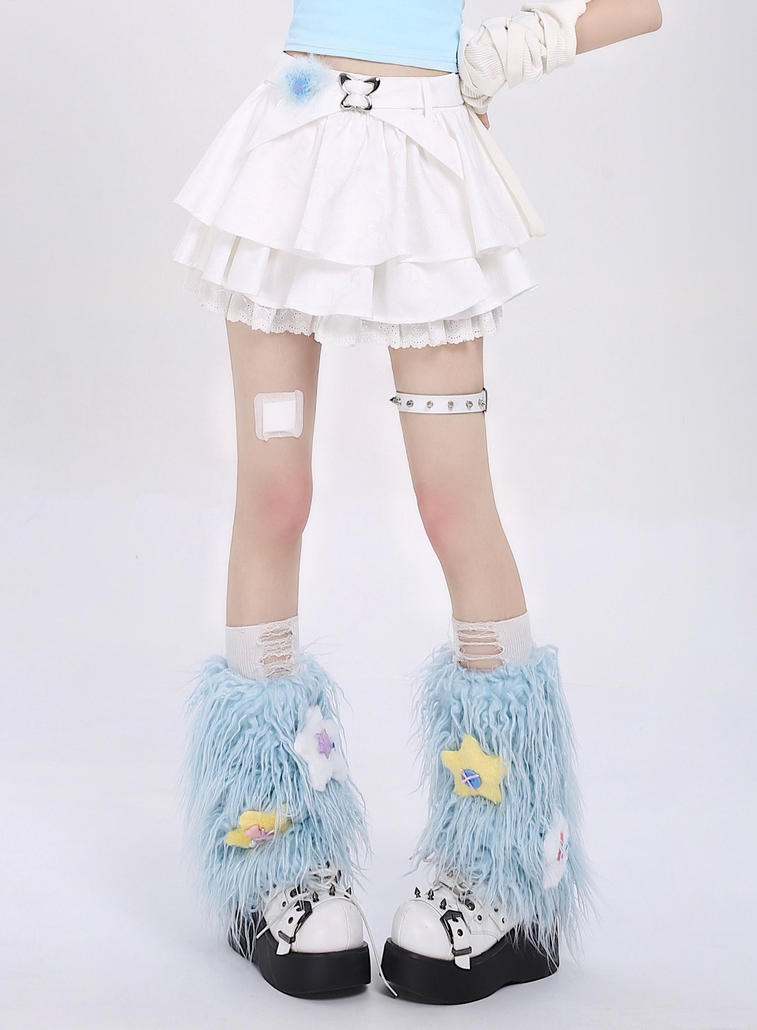 Crazy_Girl_Long_Leg_Bow_Jacquard_Pleated_Puff_A_Line_Women&