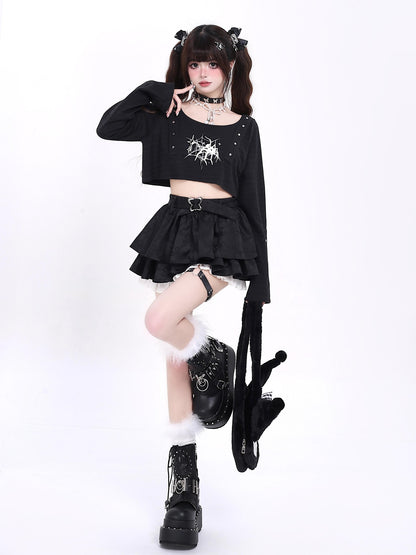 Crazy Girl Long Leg Bow Jacquard Pleated Puff A Line Women&