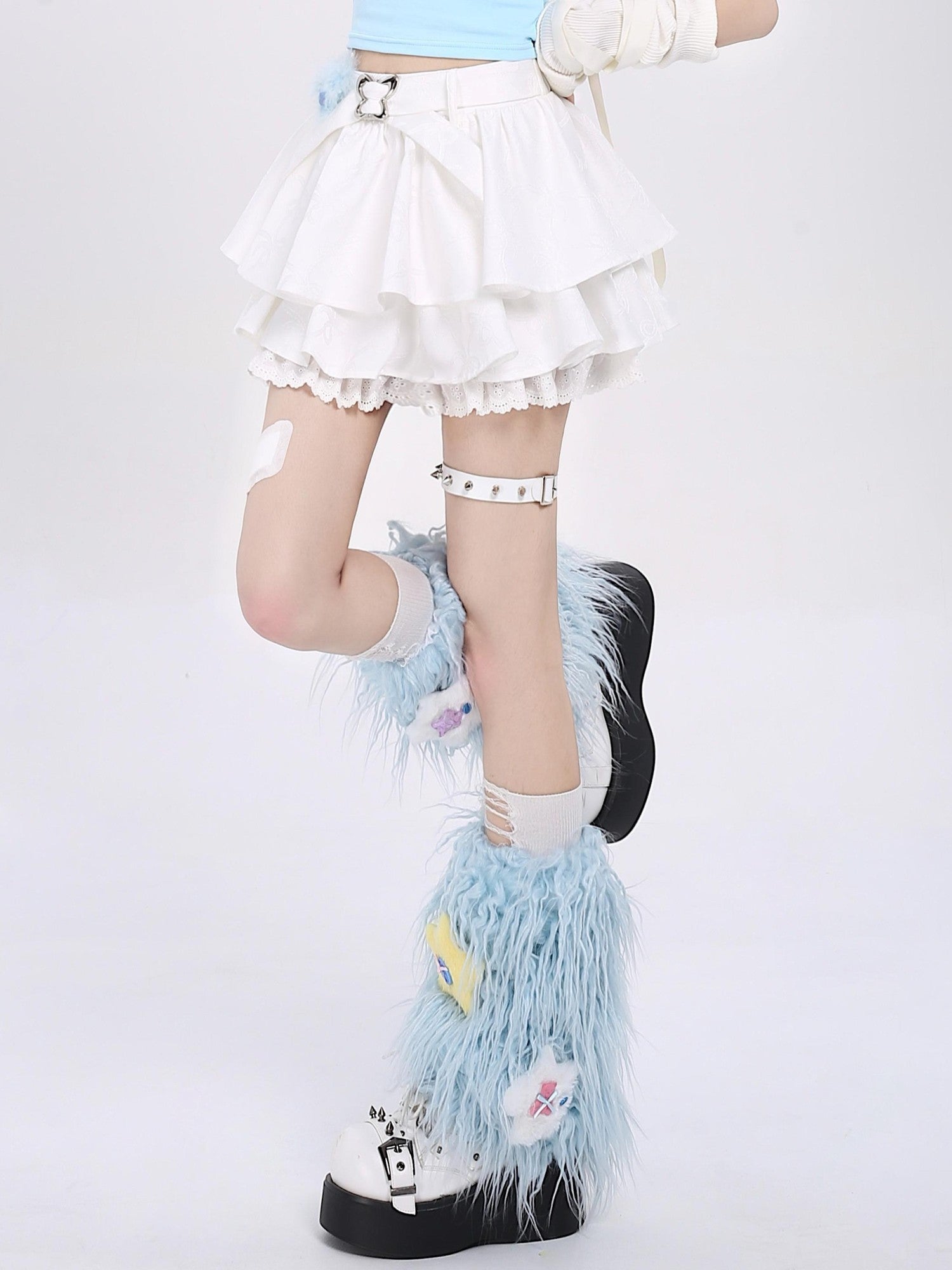 Crazy Girl Long Leg Bow Jacquard Pleated Puff A Line Women&