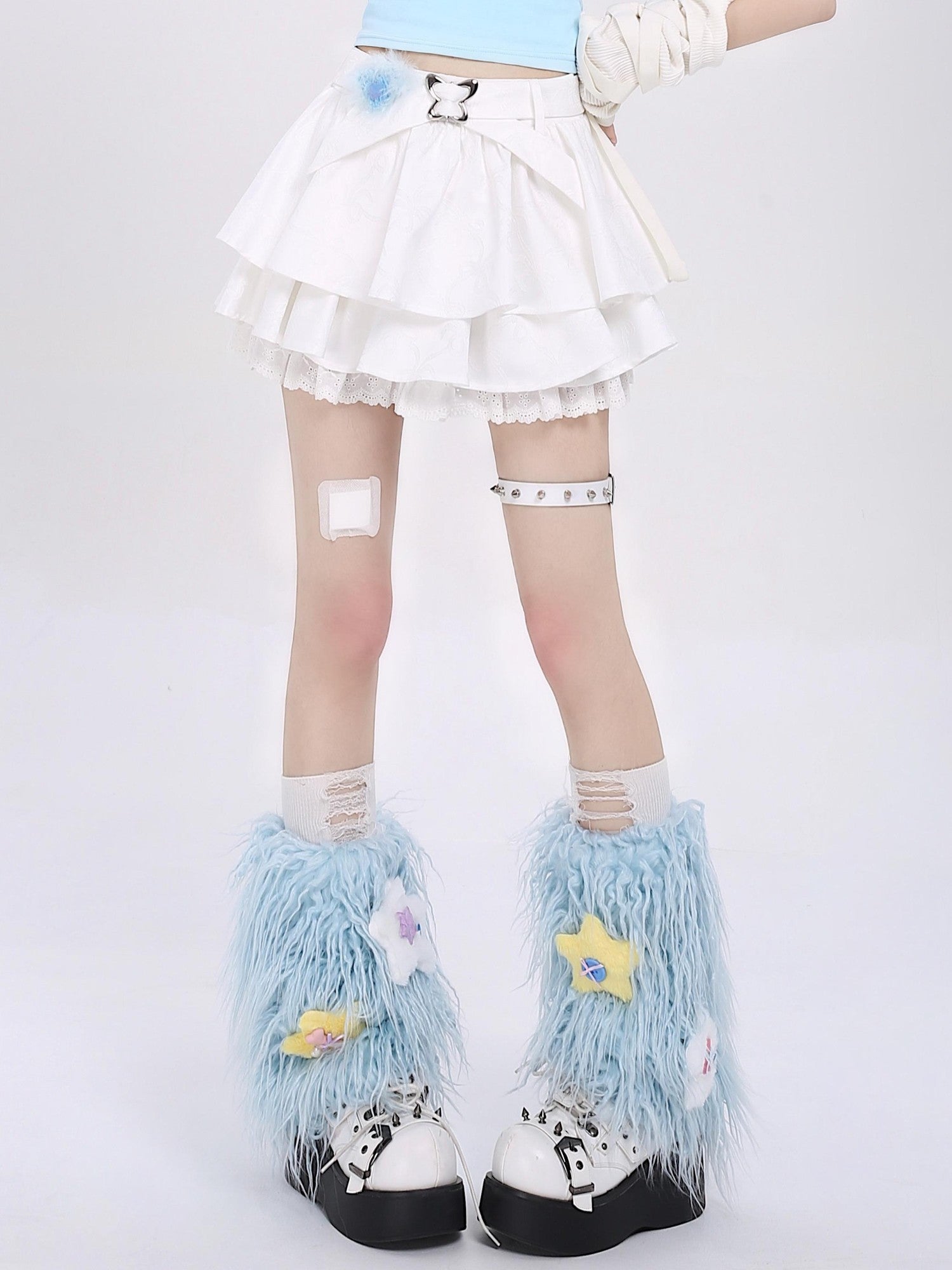 Crazy Girl Long Leg Bow Jacquard Pleated Puff A Line Women&