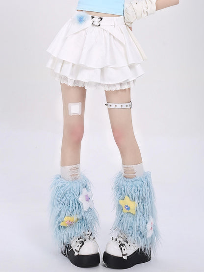 Crazy Girl Long Leg Bow Jacquard Pleated Puff A Line Women&