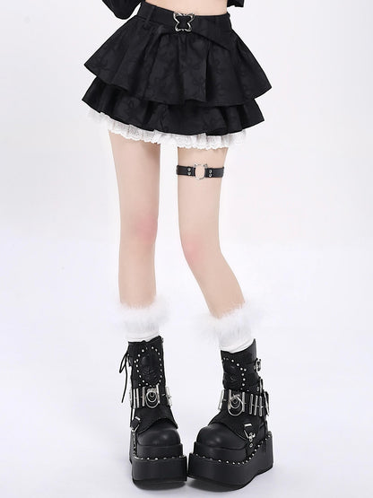 Crazy Girl Long Leg Bow Jacquard Pleated Puff A Line Women&