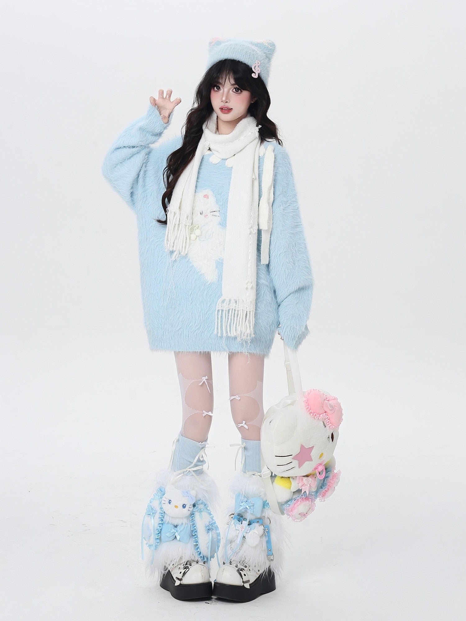 Crazy Girl Macaron Cat Sweet Cute Loose Design Women&