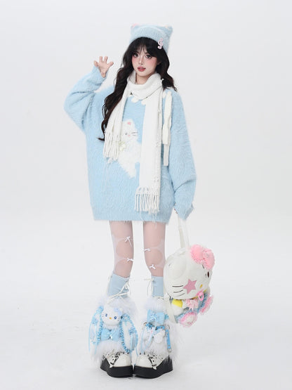 Crazy Girl Macaron Cat Sweet Cute Loose Design Women&