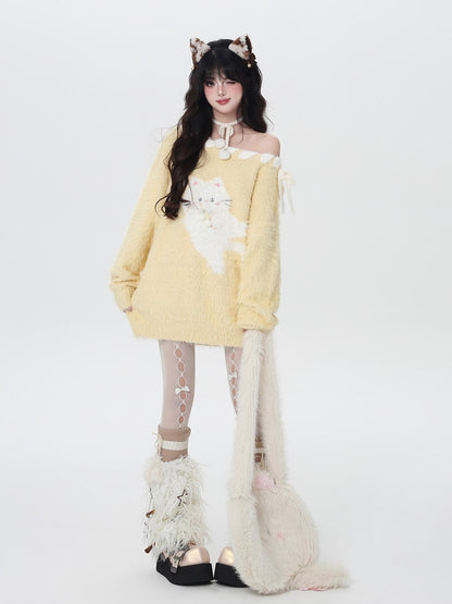 Crazy Girl Macaron Cat Sweet Cute Loose Design Women&