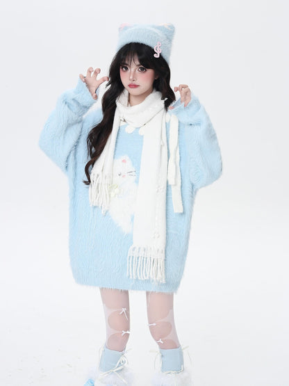 Crazy Girl Macaron Cat Sweet Cute Loose Design Women&