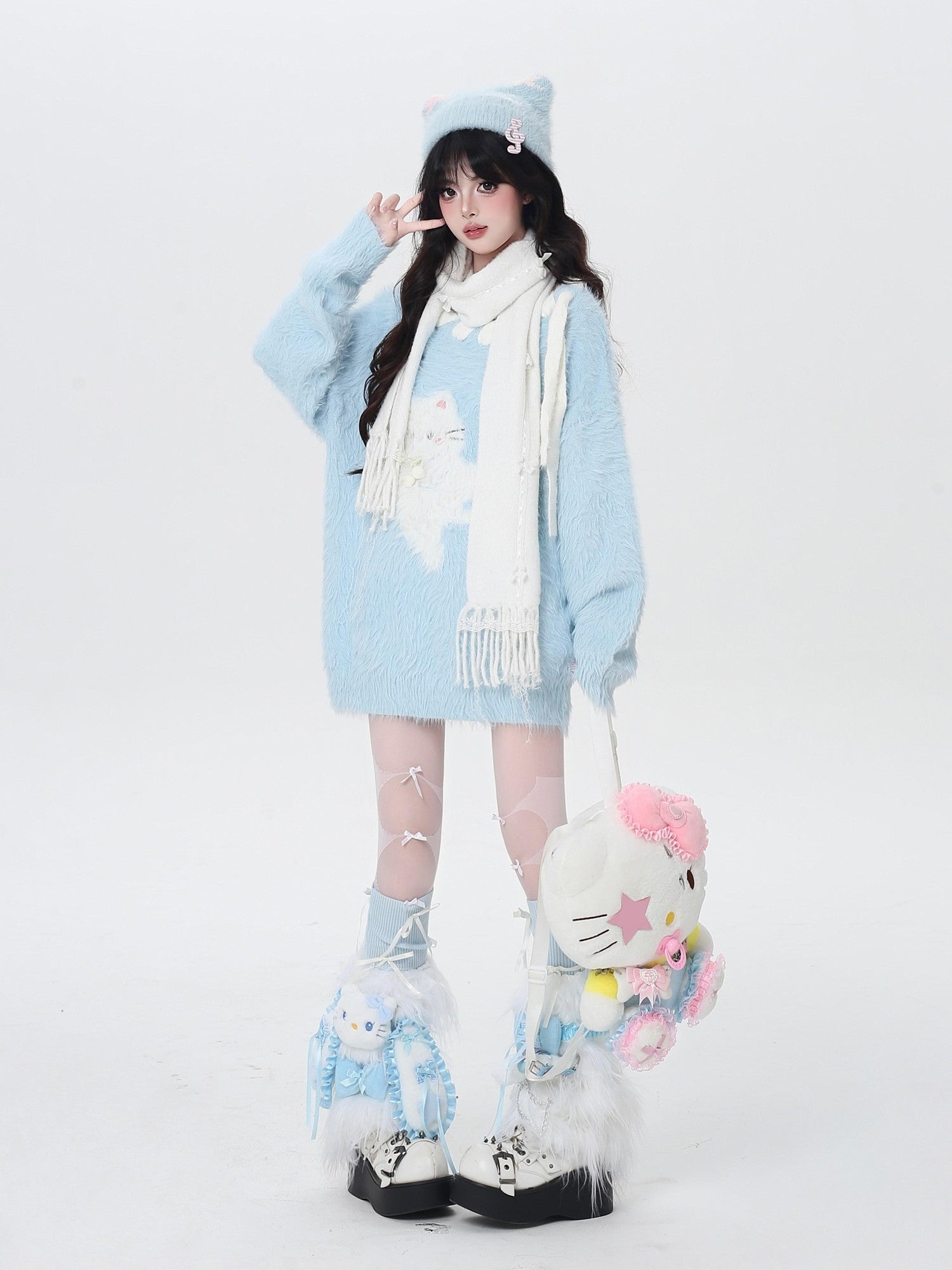 Crazy Girl Macaron Cat Sweet Cute Loose Design Women&