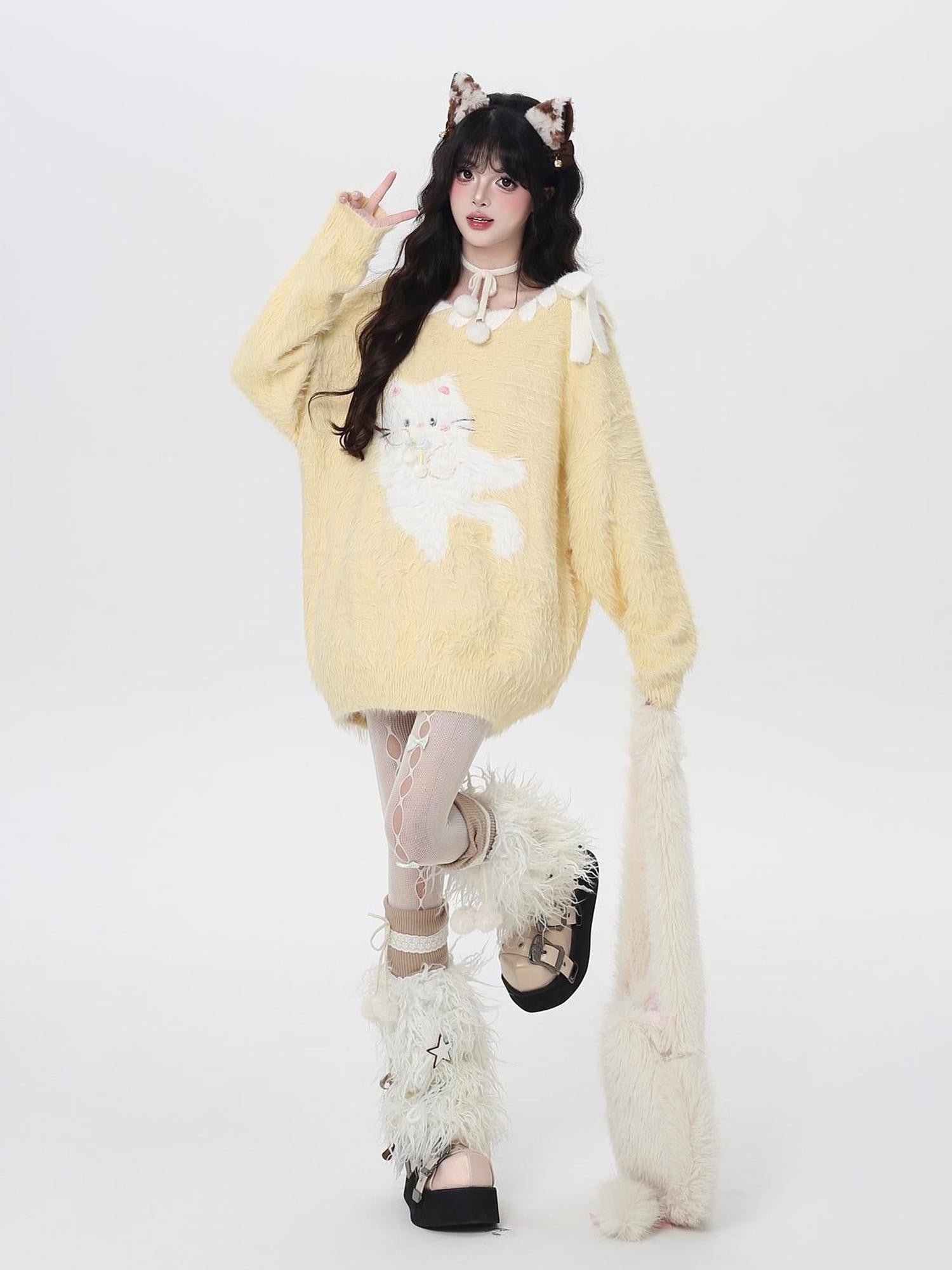 Crazy Girl Macaron Cat Sweet Cute Loose Design Women&