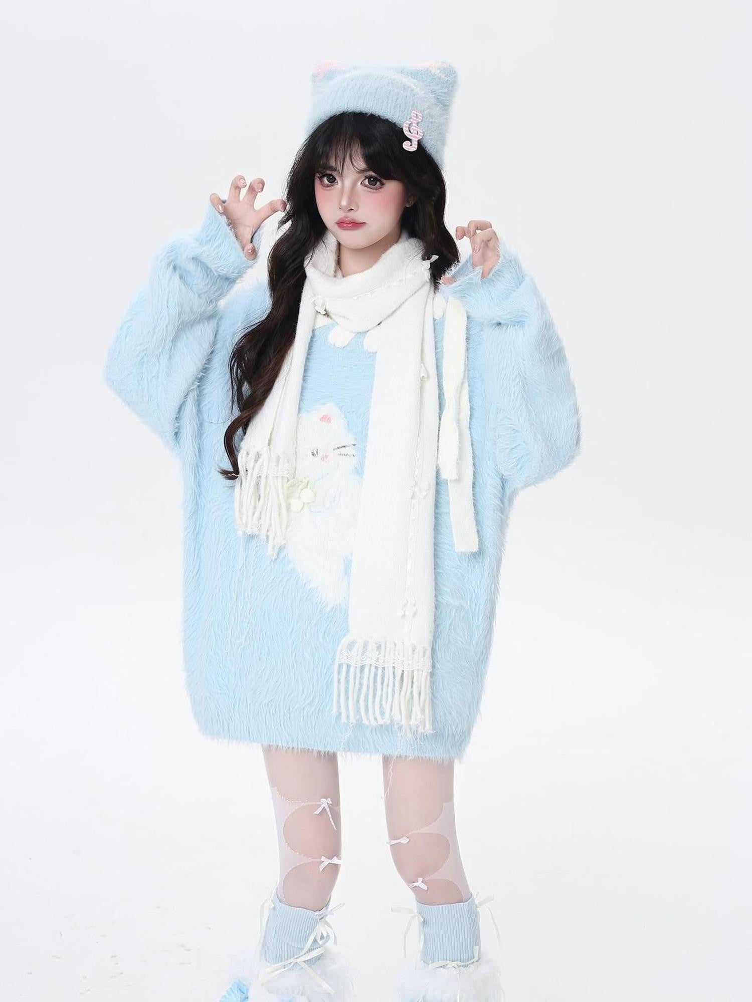 Crazy Girl Macaron Cat Sweet Cute Loose Design Women&