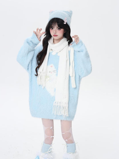 Crazy Girl Macaron Cat Sweet Cute Loose Design Women&