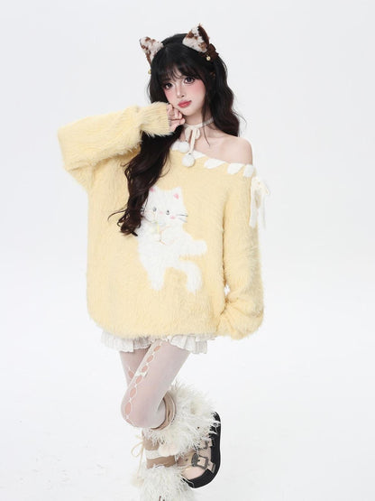 Crazy Girl Macaron Cat Sweet Cute Loose Design Women&