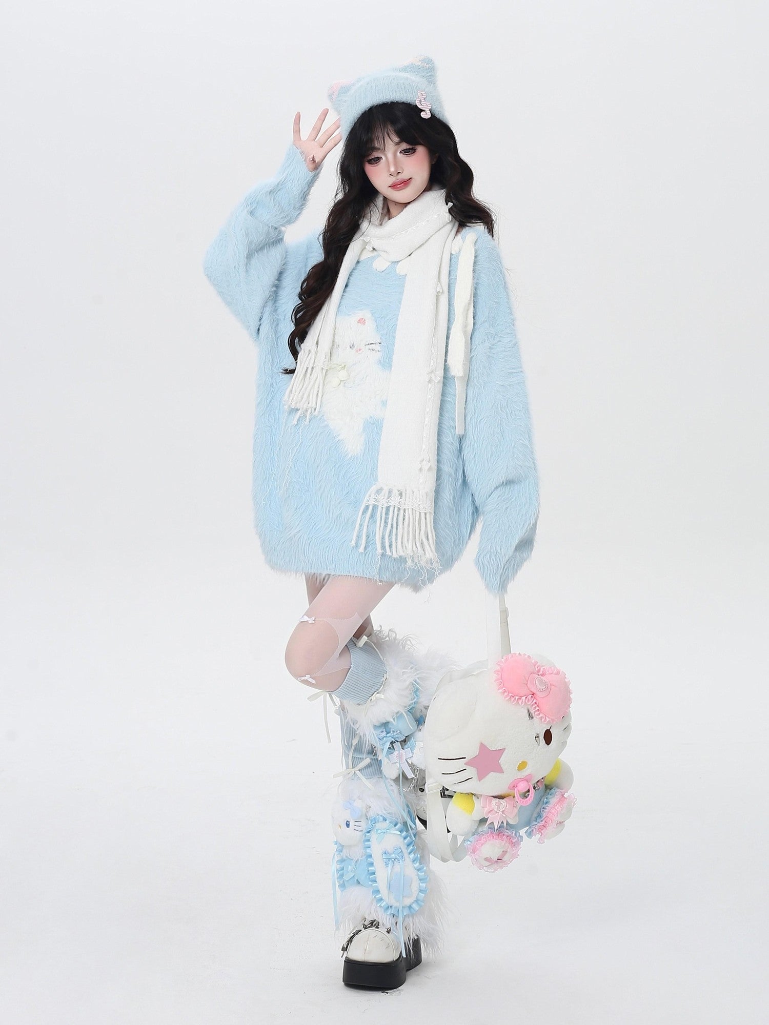Crazy Girl Macaron Cat Sweet Cute Loose Design Women&