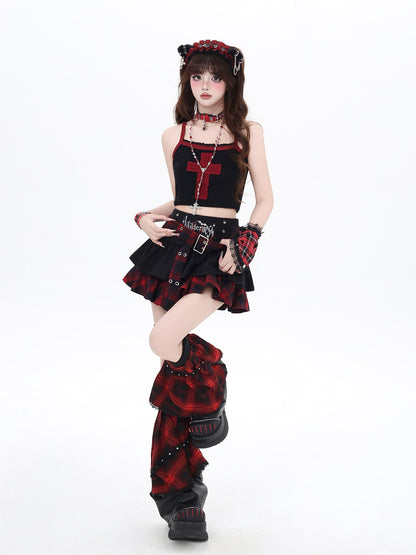 Crazy Girl Millennial Plaid Tie Print High Waist Women&