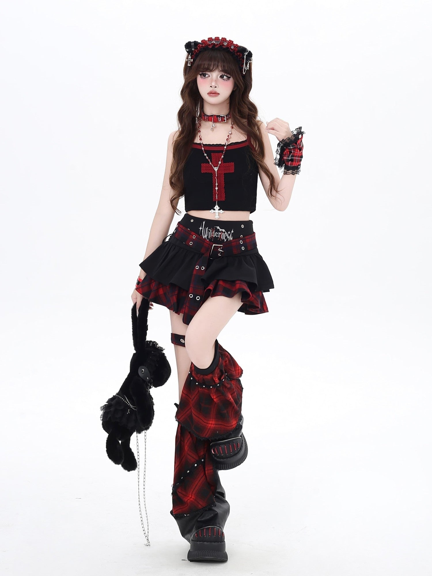 Crazy Girl Millennial Plaid Tie Print High Waist Women&