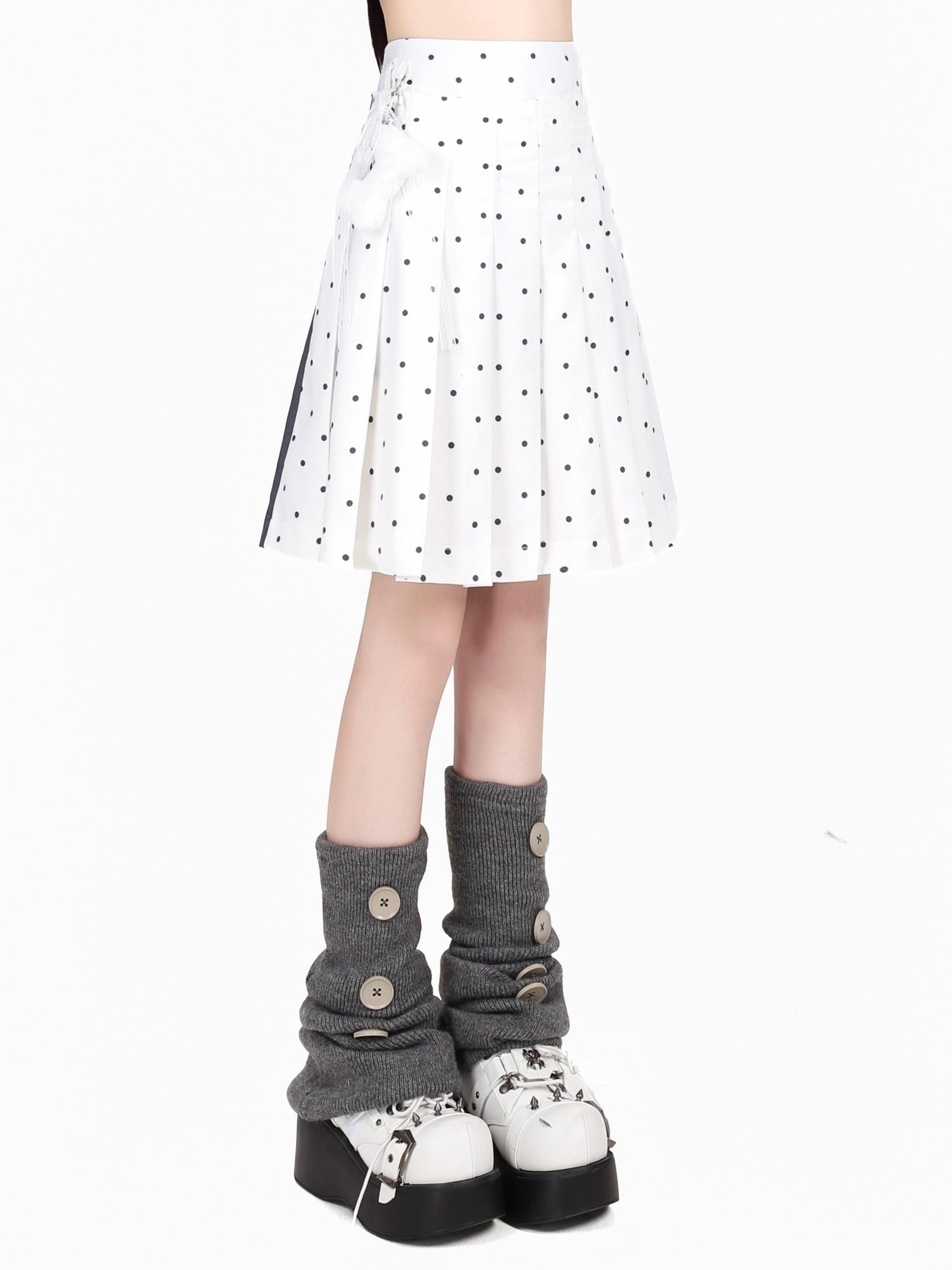 Crazy Girl Music Note Polka Dot High Waist Zipper School Women&