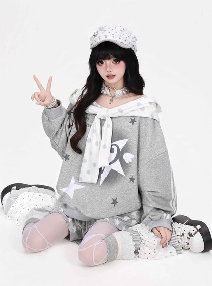 Crazy_Girl_Muted_Polka_Dot_Bowknot_Hooded_Oversized_Midlength_Women&