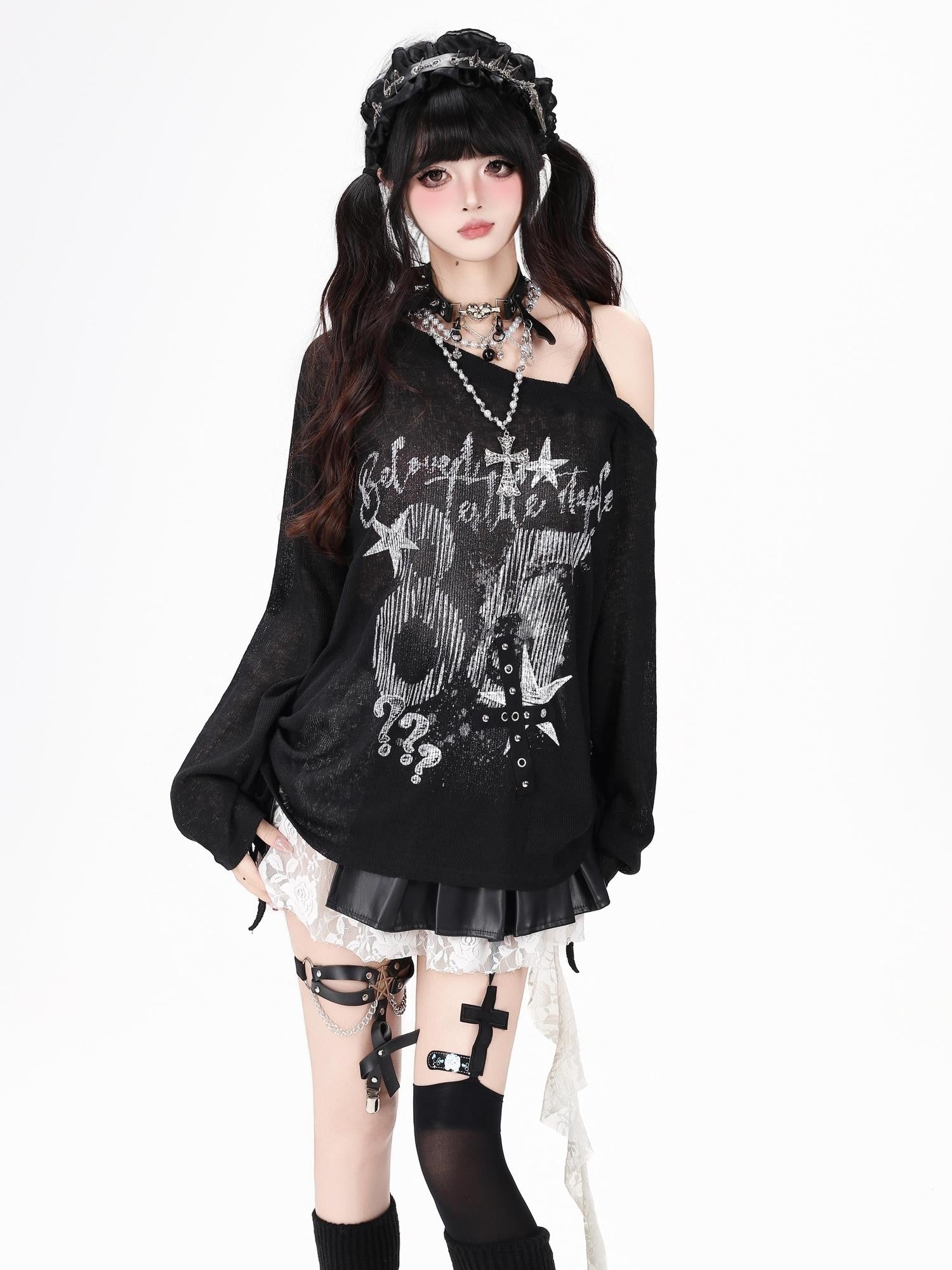 Crazy Girl Off Shoulder Letter Print Drawstring Patchwork Women&