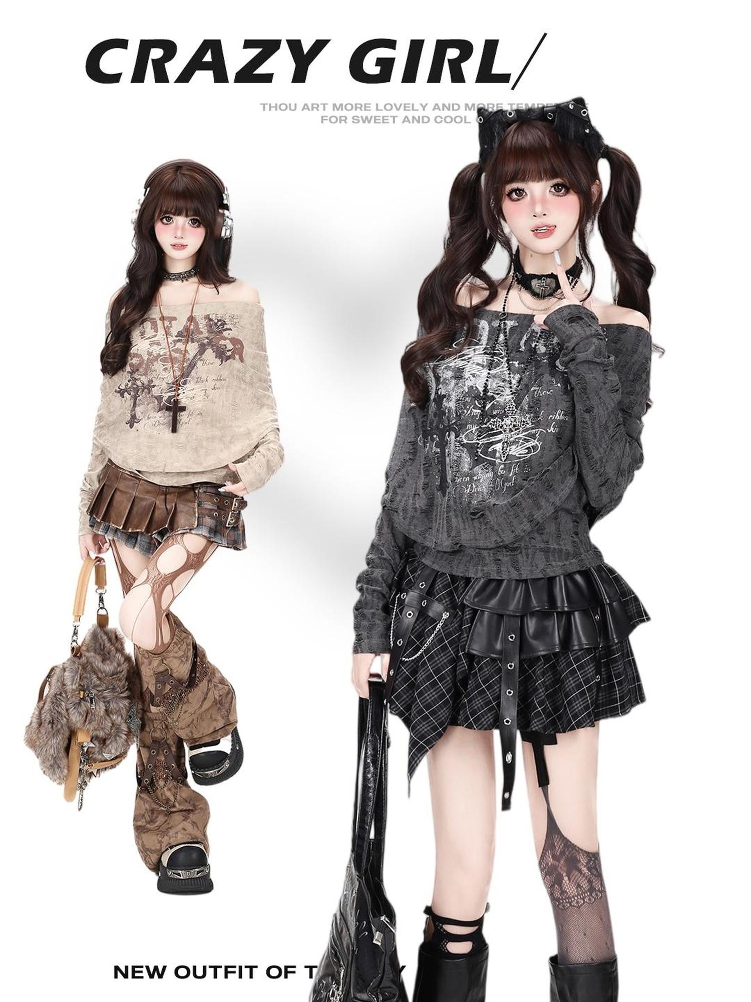 Crazy Girl One Shoulder Cape Asymmetric Vintage Letter Print Women&