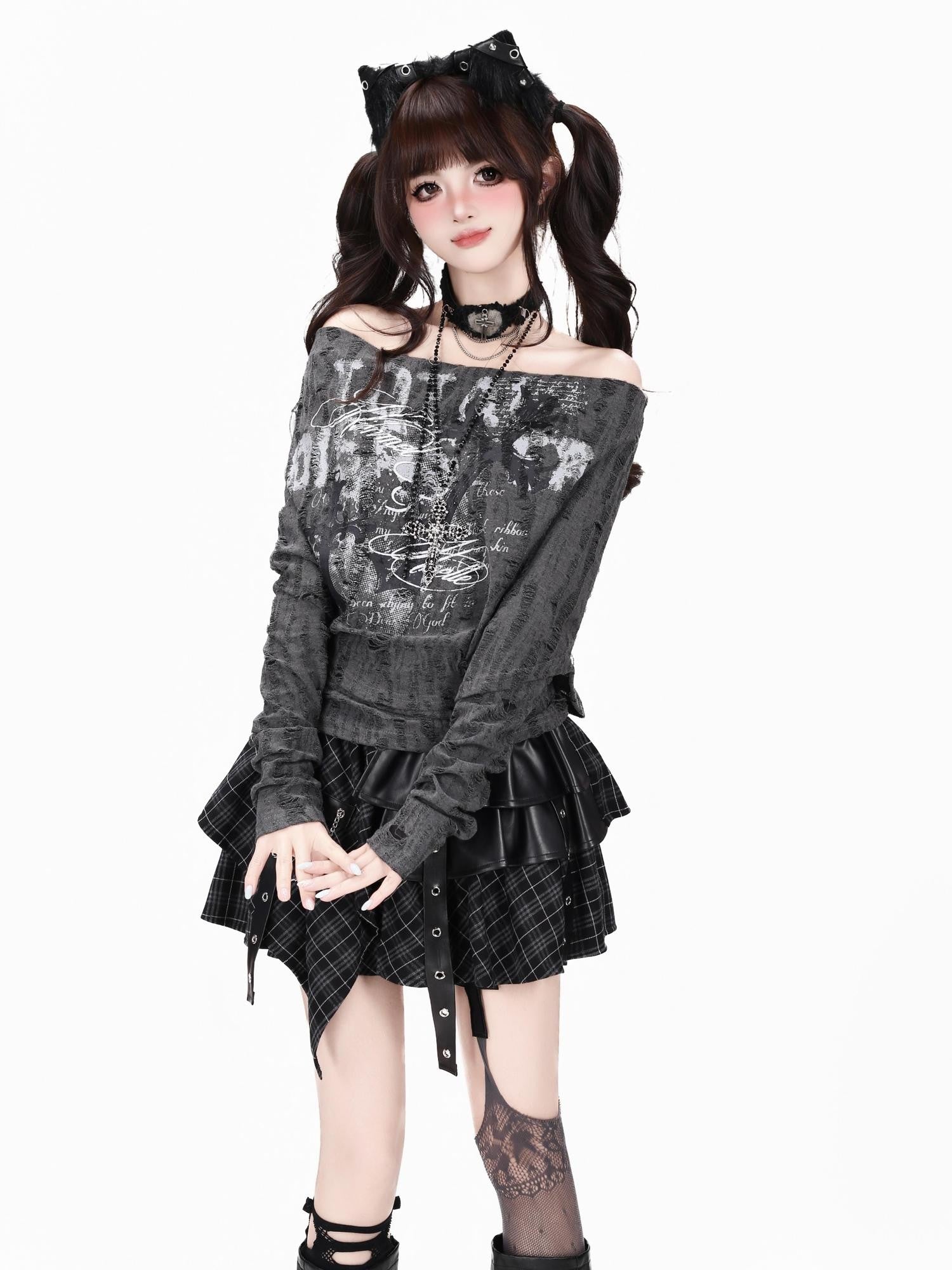 Crazy Girl One Shoulder Cape Asymmetric Vintage Letter Print Women&