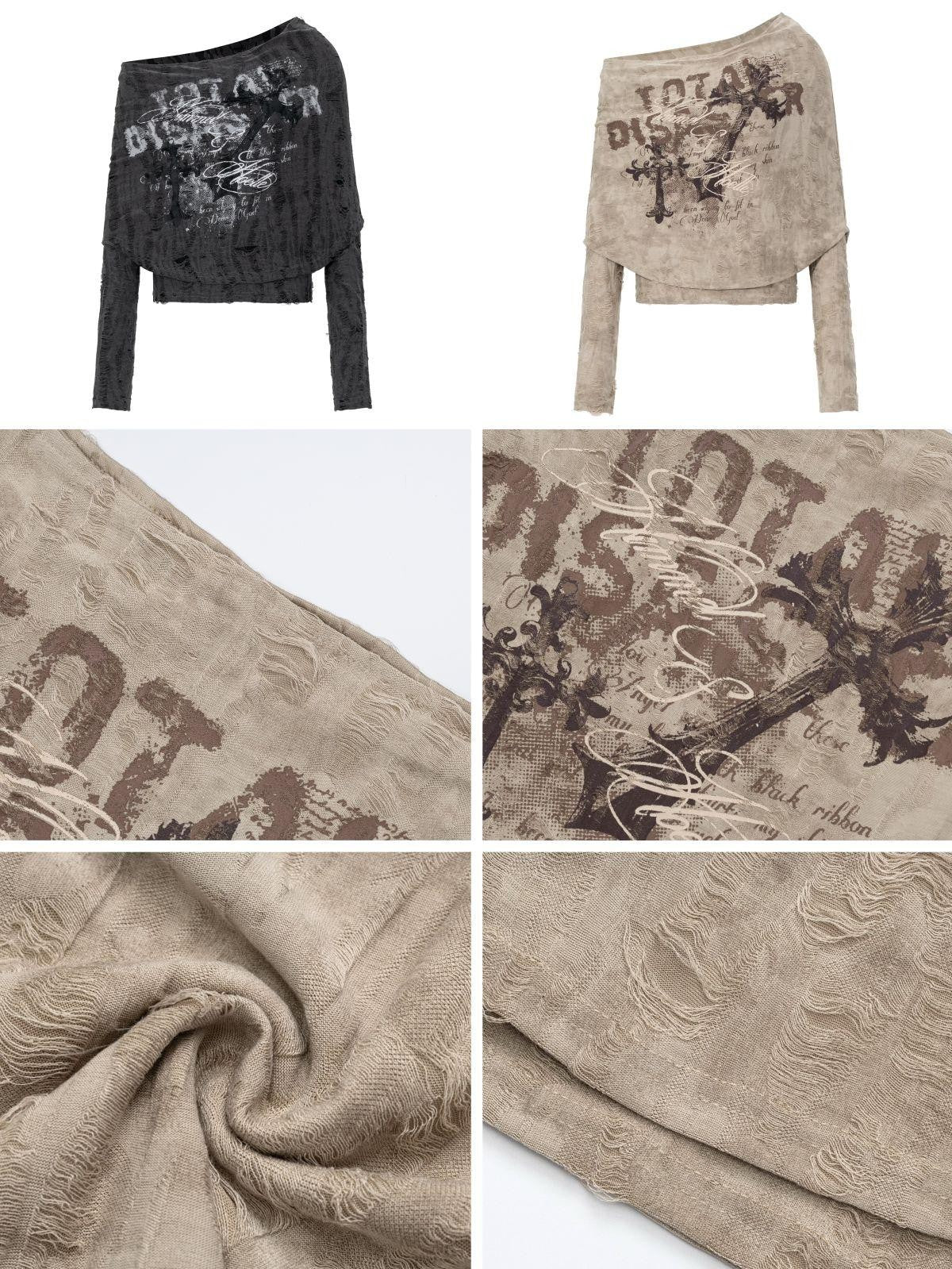 Crazy Girl One Shoulder Cape Asymmetric Vintage Letter Print Women&