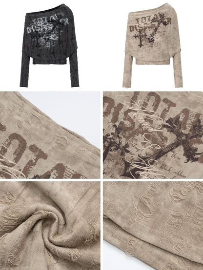 Crazy Girl One Shoulder Cape Asymmetric Vintage Letter Print Women&