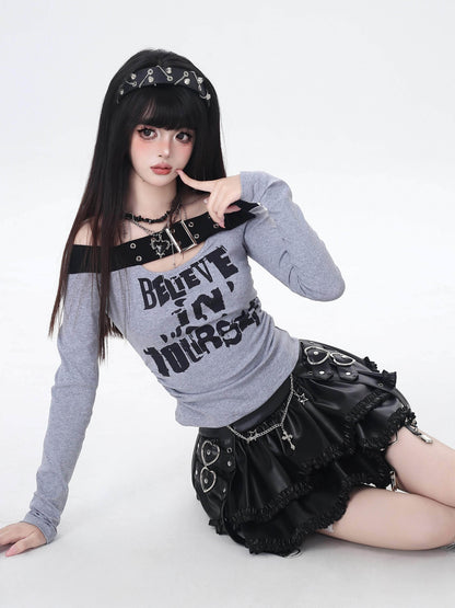 Crazy_Girl_One_Shoulder_Lettered_Patchwork_Cropped_Slim_Women&
