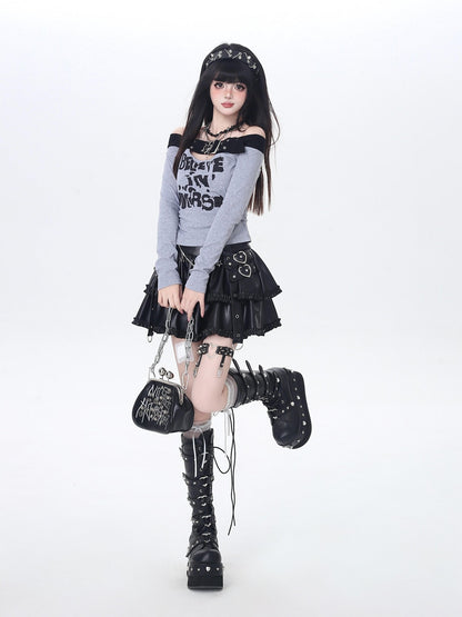 Crazy Girl One Shoulder Lettered Patchwork Cropped Slim Women&