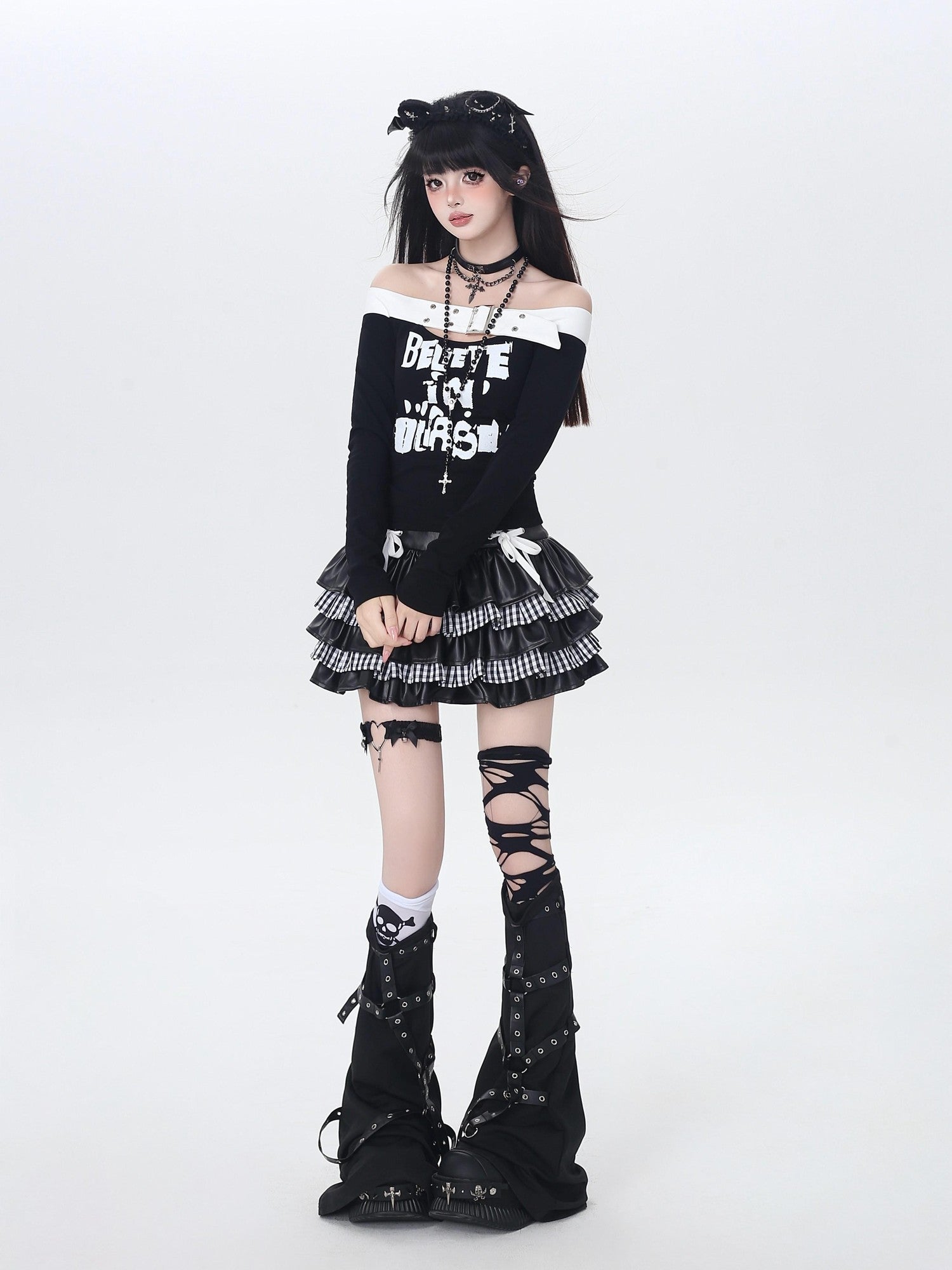 Crazy Girl One Shoulder Lettered Patchwork Cropped Slim Women&