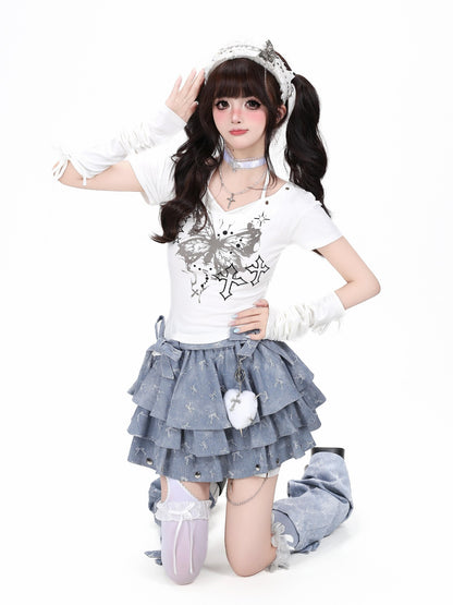 Crazy Girl Original Niche Bow Jacquard Puffed High Waist Women&
