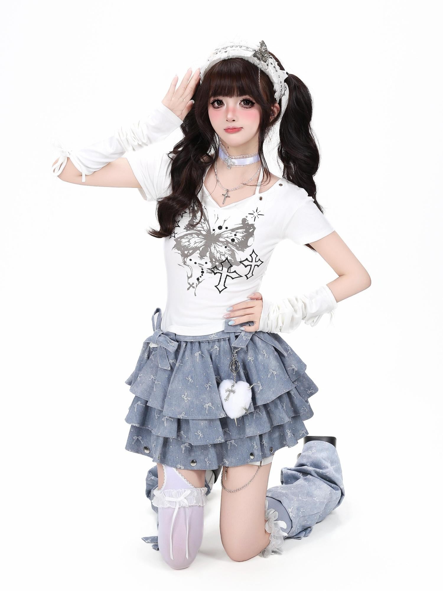 Crazy Girl Original Niche Bow Jacquard Puffed High Waist Women&