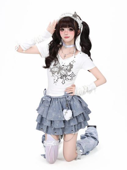 Crazy Girl Original Niche Bow Jacquard Puffed High Waist Women&