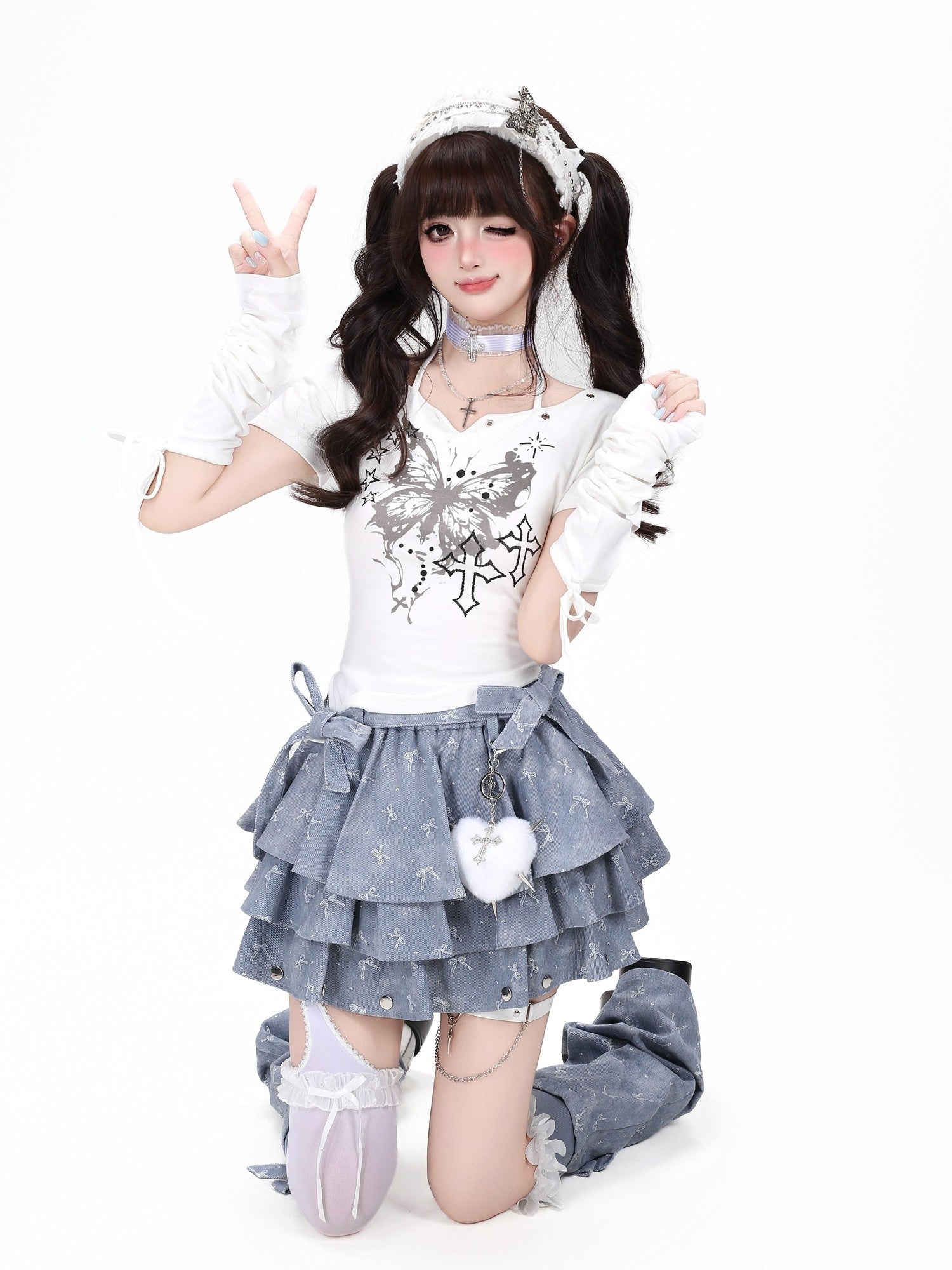 Crazy Girl Original Niche Bow Jacquard Puffed High Waist Women&