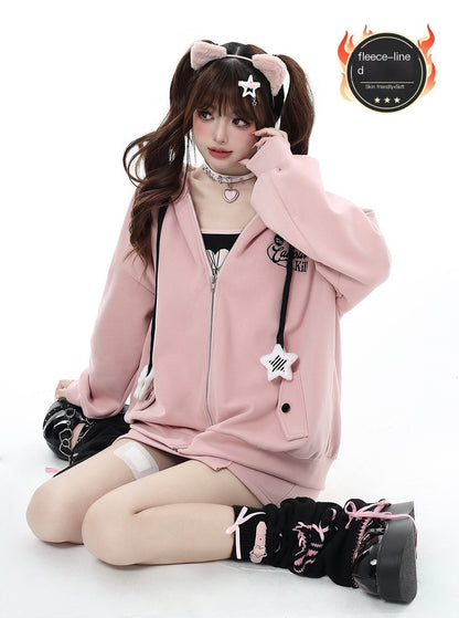 Crazy_Girl_Petite_Fleece_Lined_Hooded_Midlength_Loose_Fit_Breathable_Women&