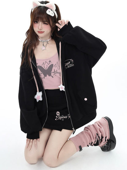 Crazy Girl Petite Fleece Lined Hooded Midlength Loose Fit Breathable Women&