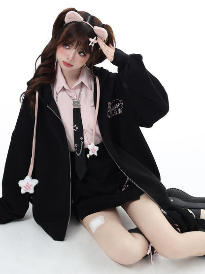 Crazy Girl Petite Fleece Lined Hooded Midlength Loose Fit Breathable Women&