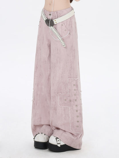 Crazy_Girl_Pink_High_Waist_Cargo_Straight_Loose_Women&