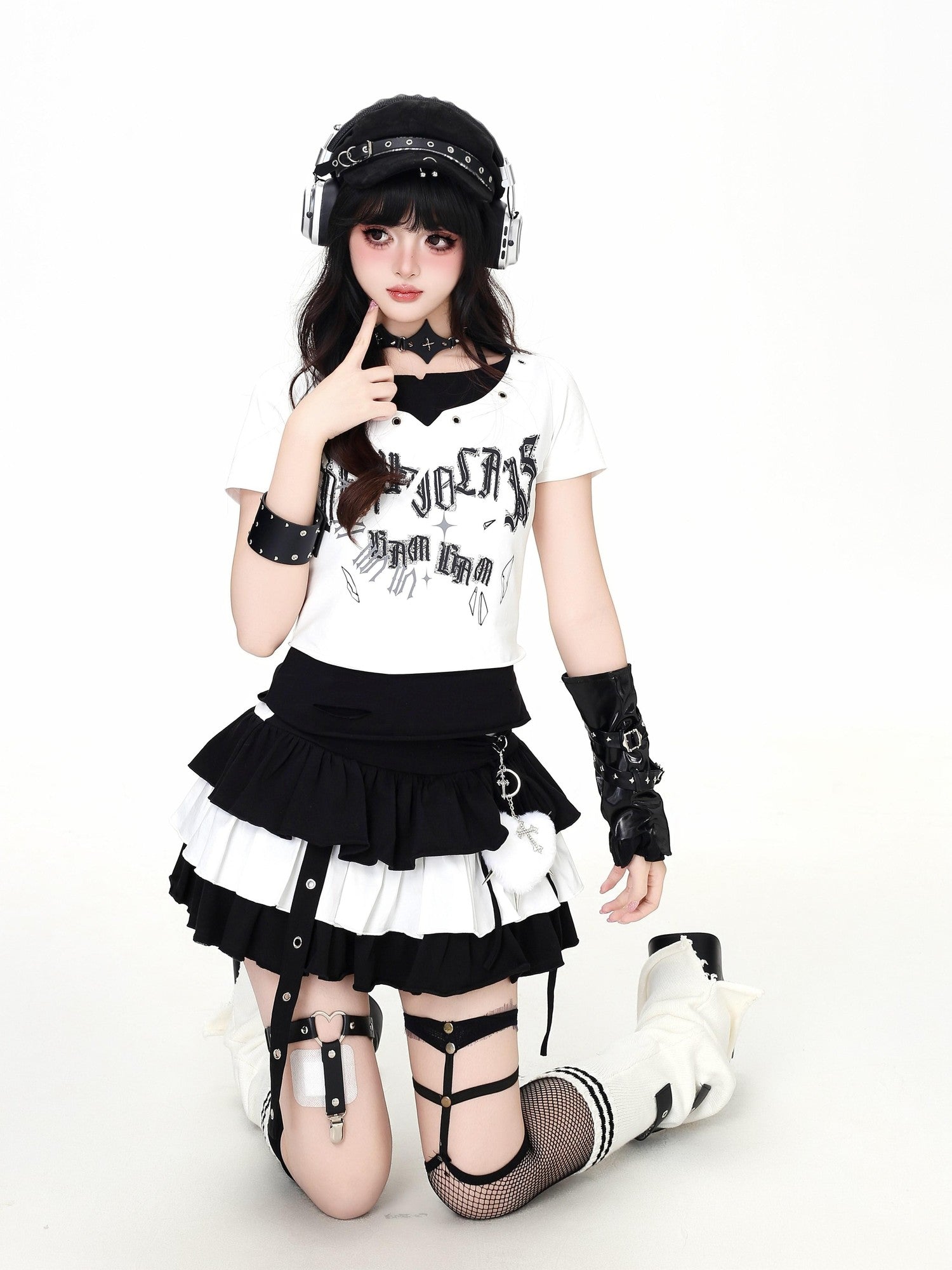 Crazy Girl Pixelated Gothic Letter Halter Neck Spliced Faux Layered Women&