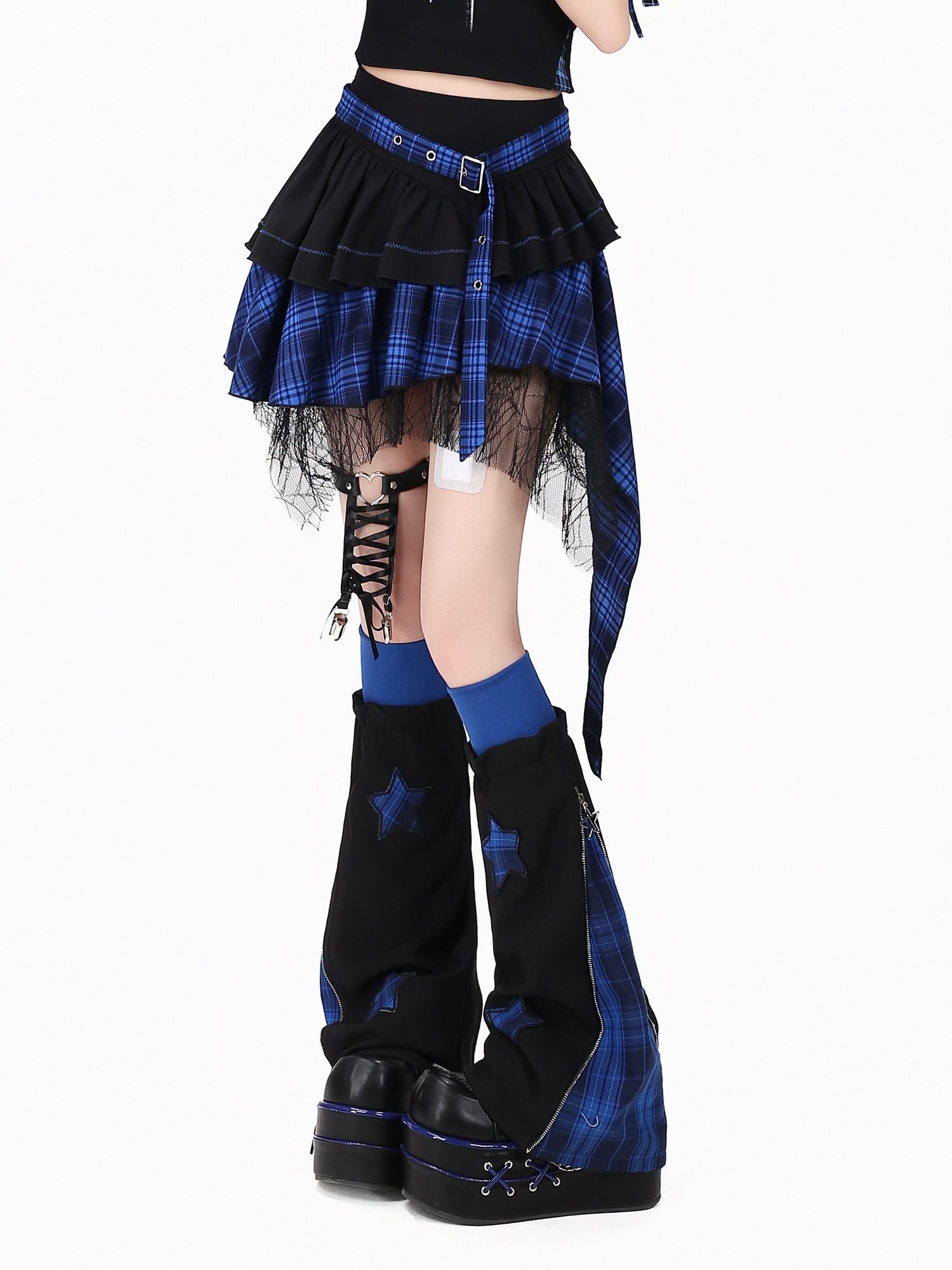 Crazy_Girl_Plaid_Asymmetrical_High_Waist_Zipper_Tiered_Women&