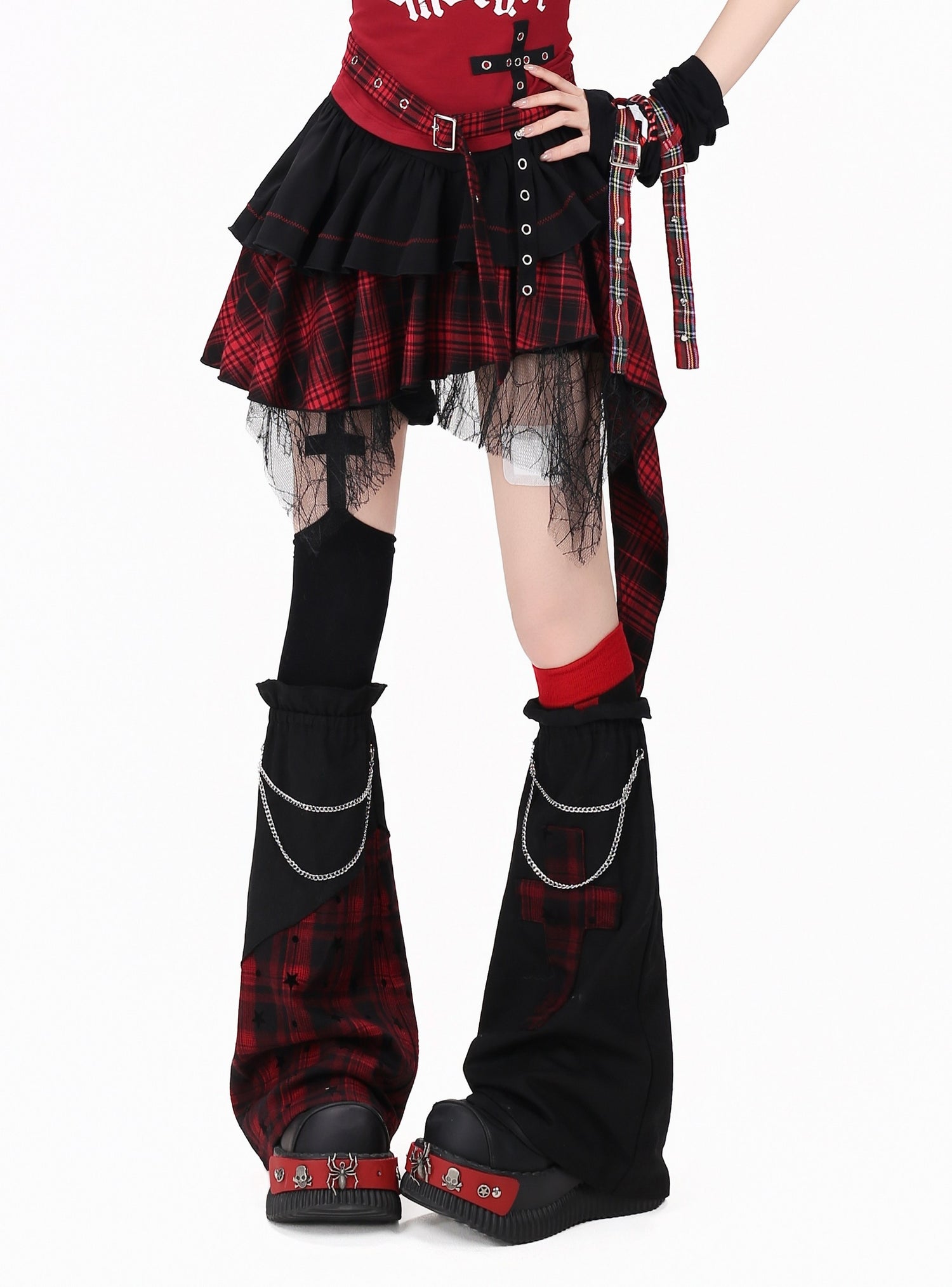 Crazy_Girl_Plaid_Asymmetrical_High_Waist_Zipper_Tiered_Women&