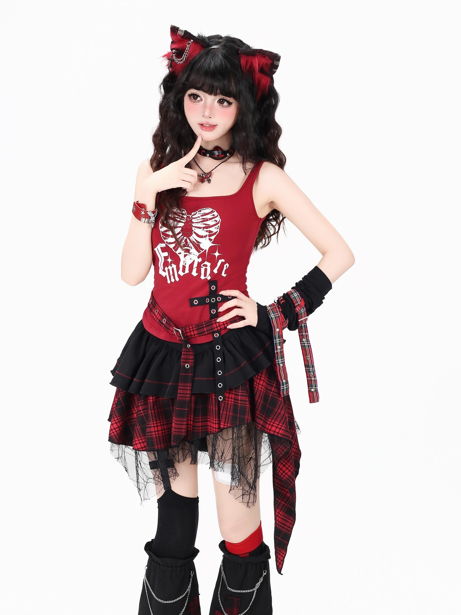 Crazy Girl Plaid Asymmetrical High Waist Zipper Tiered Women&