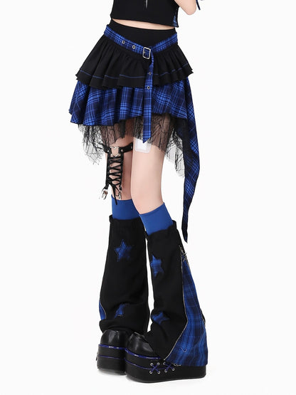 Crazy Girl Plaid Asymmetrical High Waist Zipper Tiered Women&
