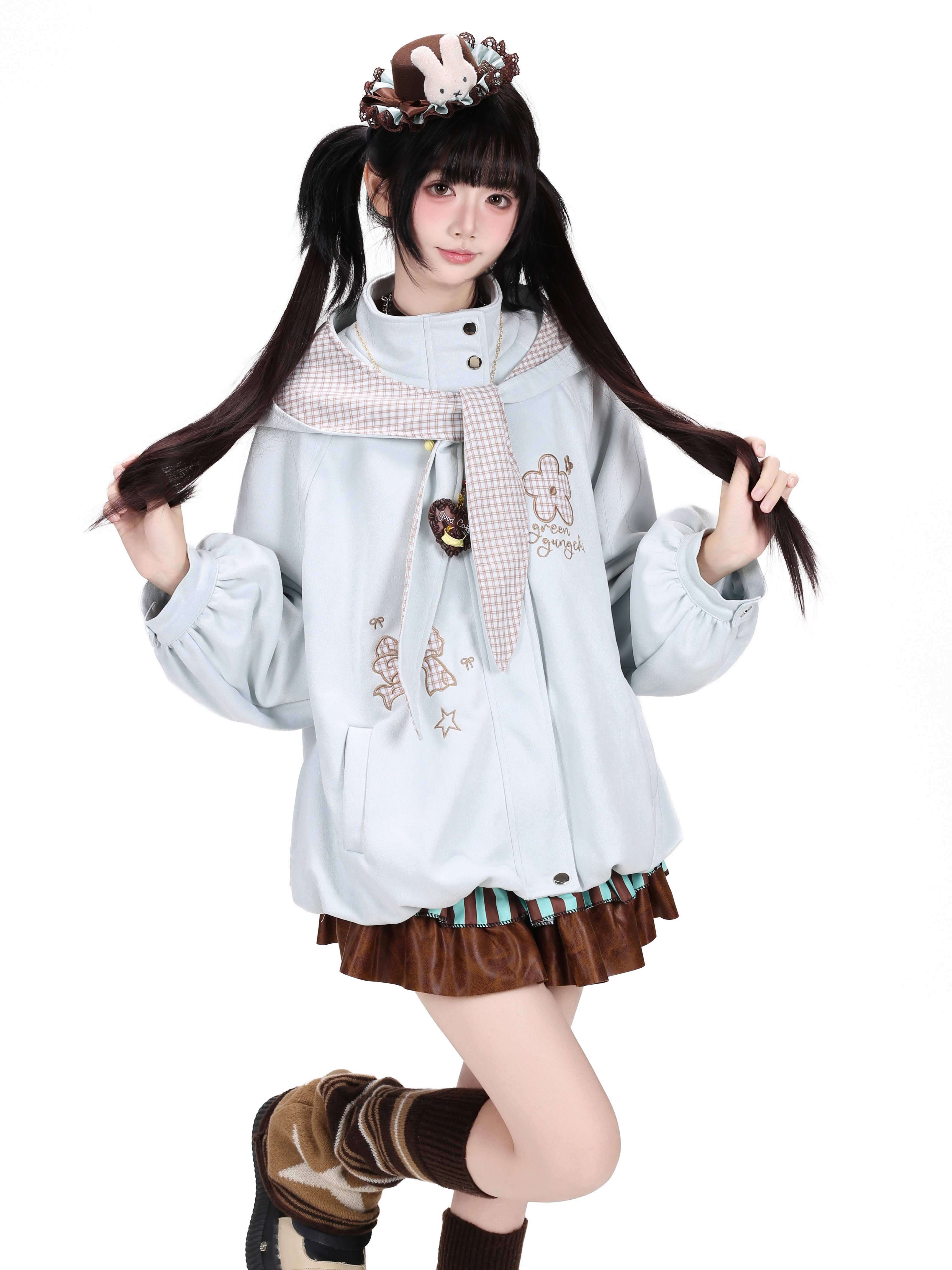 Crazy_Girl_Plaid_Bow_Embroidered_Hooded_Zippered_Relaxed_Women&