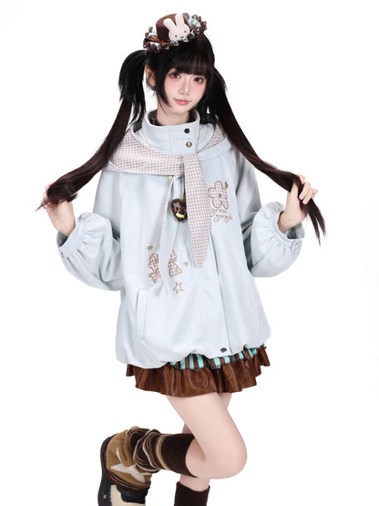 Crazy_Girl_Plaid_Bow_Embroidered_Hooded_Zippered_Relaxed_Women&